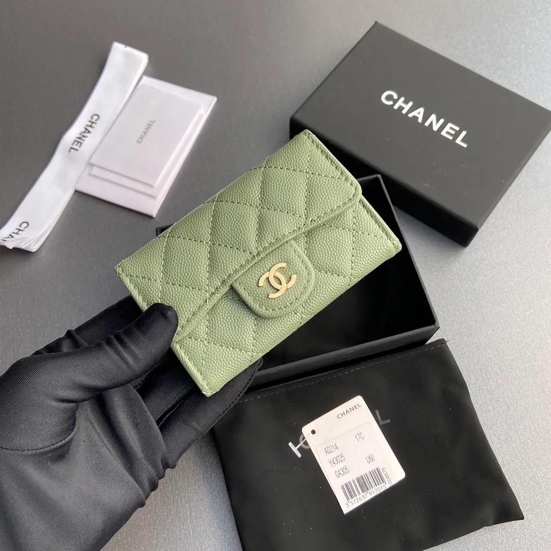 260💰Xiaoxiang imported Italian leather Item number: AP428 Size: w11×h7cm Color: Greek green fine ball pattern gold steel mark