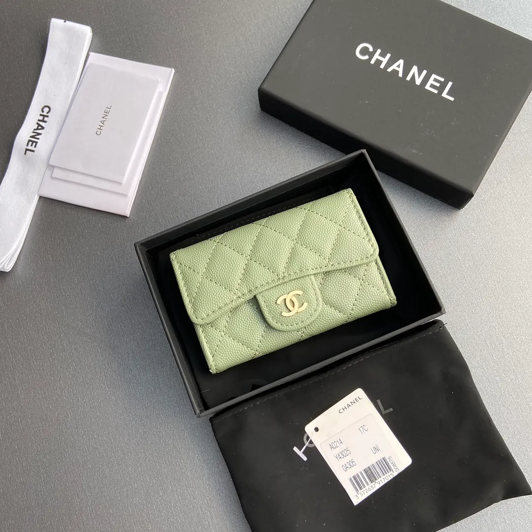 260💰Xiaoxiang imported Italian leather Item number: AP428 Size: w11×h7cm Color: Greek green fine ball pattern gold steel mark