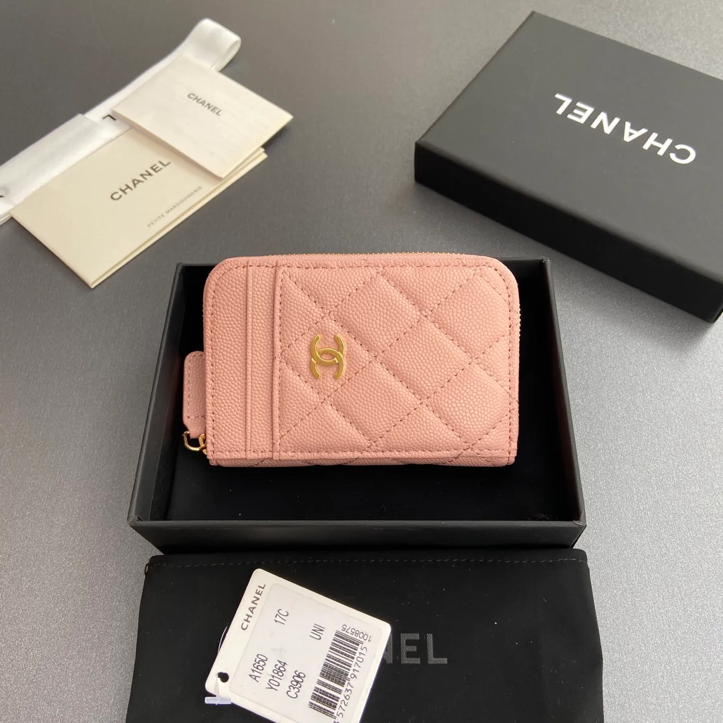 [Special grade hardware original leather] ¥280 Xiaoxiang small zipper bag card holder series with iconic metal logo, gold tone metal hardware, special Italian imported leather 2 card slots wallet bag, 4 card slots Number: 1650 Pink fine ball pattern light gold steel mark Size: w11×h7.5×2cm