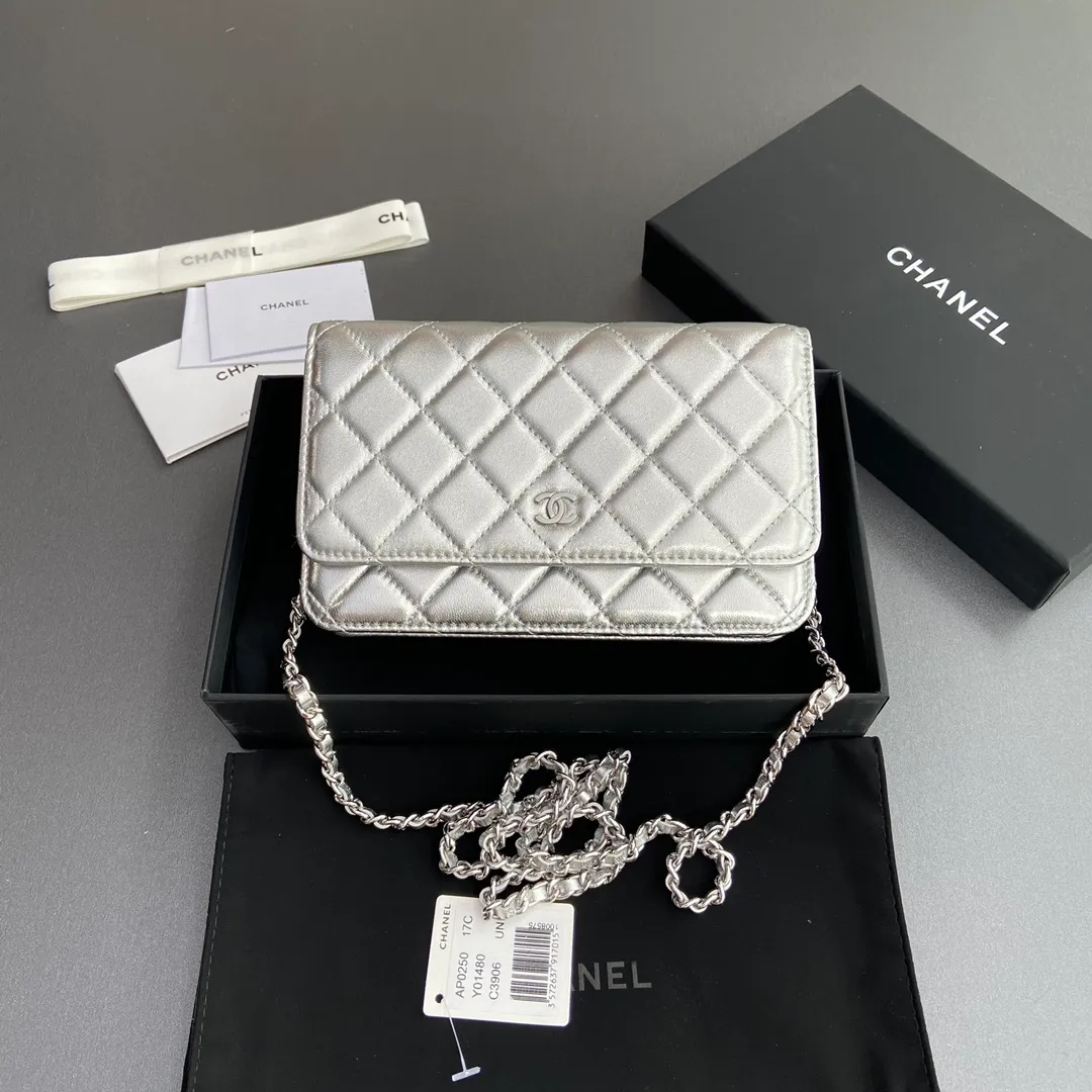Xiaoxiang imported Italian lambskin Item number: A0250 💰: 640 Size: w20×h13×d3.5cm Color: silver sheepskin silver steel mark