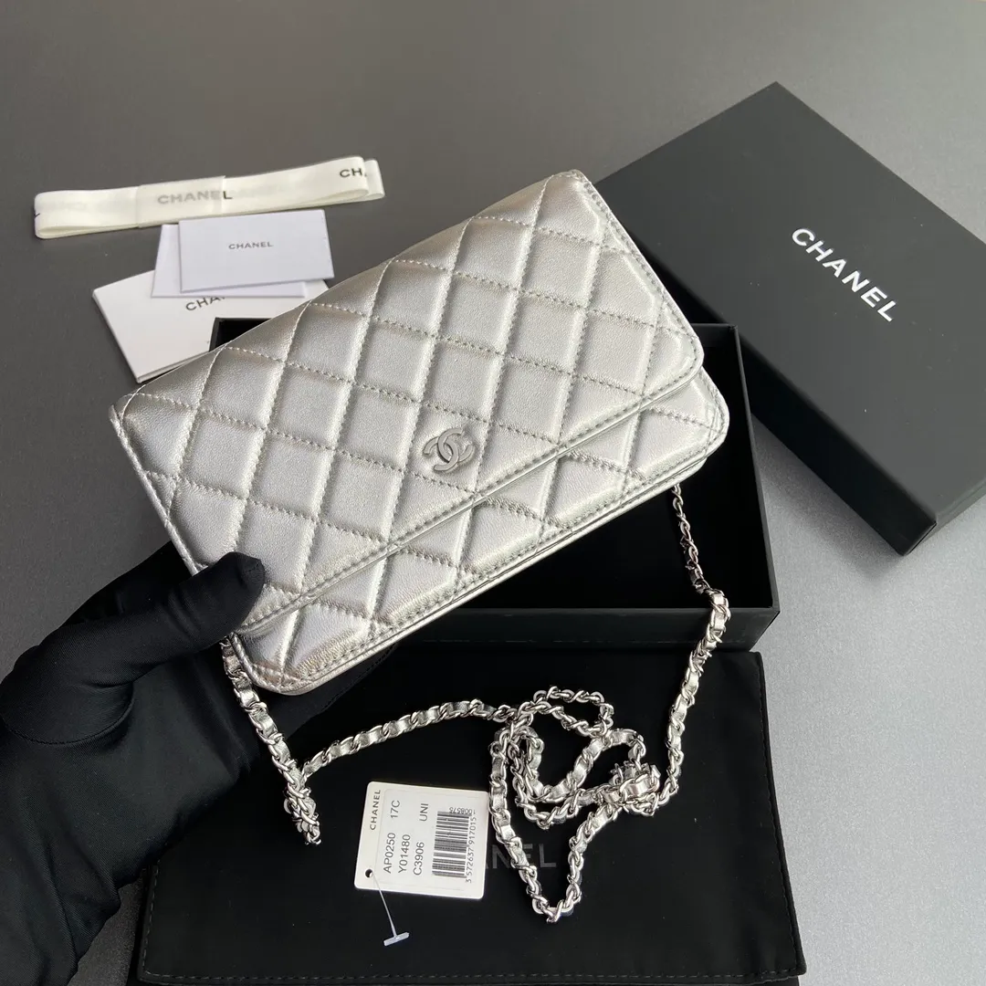 Xiaoxiang imported Italian lambskin Item number: A0250 💰: 640 Size: w20×h13×d3.5cm Color: silver sheepskin silver steel mark