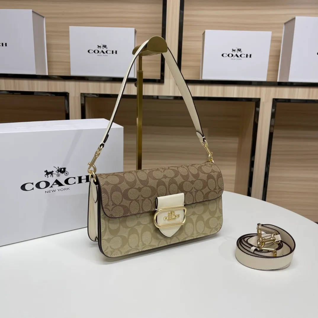 Top original order batch 500💰COACH/model CH506. Coach Outlet women's bag color matching classic logo MORGAN shoulder bag armpit bag. Size 26X14X6