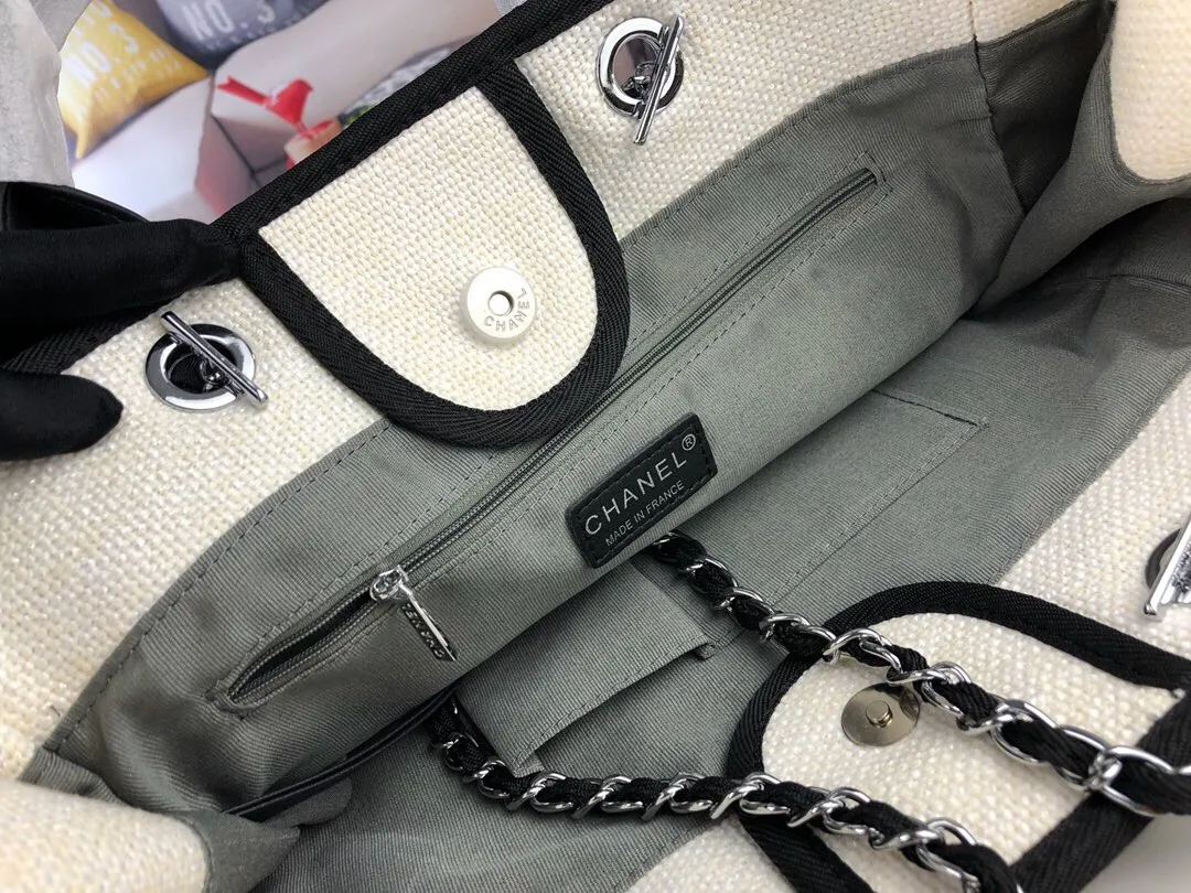 💰400￥Chanel👍🏻Original single fabric, soft and comfortable, high quality, Greek series, latest color handle canvas beach bag, hand shopping bag, new silk thread embroidery logo, size: 38.30.18, style number: 67178-4
