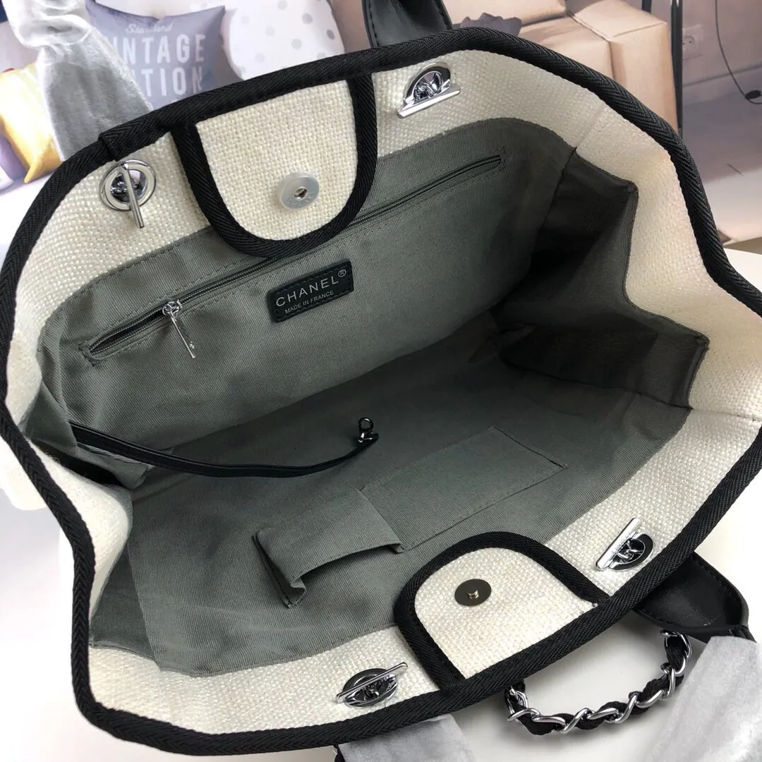 💰400￥Chanel👍🏻Original single fabric, soft and comfortable, high quality, Greek series, latest color handle canvas beach bag, hand shopping bag, new silk thread embroidery logo, size: 38.30.18, style number: 67178-4