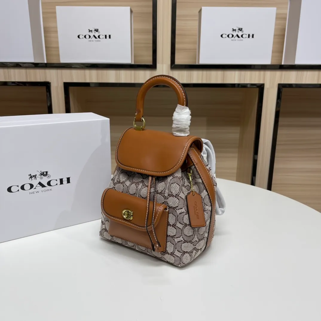 Top original order, batch 500💰Coach new model CH591 Riya Backpacks 21 mini backpack, original hardware, adjustable backpack + suitcase style handle, drawstring with lock to ensure safety, size 21.5x23x12cm,