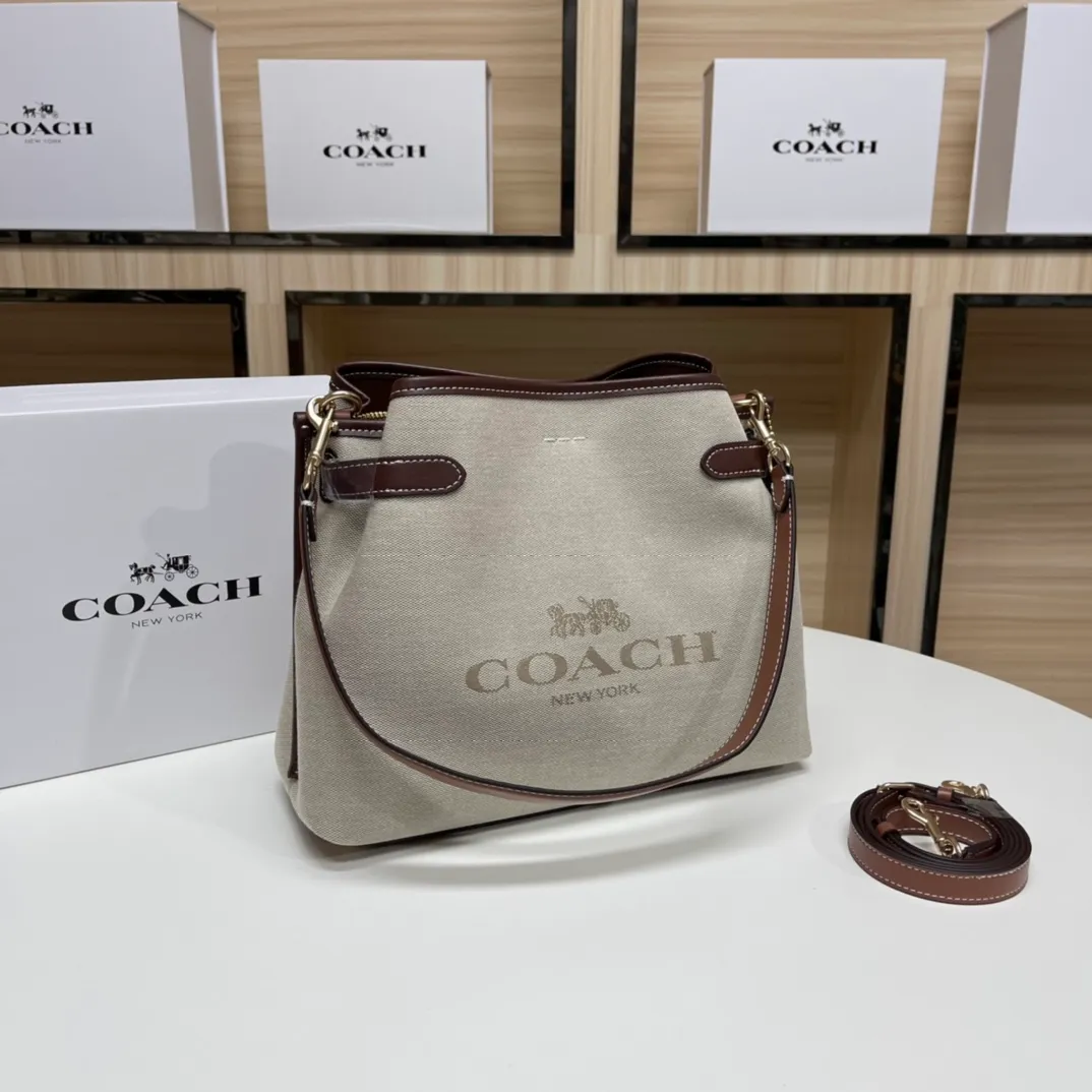 Top original order batch 480💰coach/Coach new model CH190 canvas, CH189 canvas shoulder, COACH classic logo HANNA series CARRYALL built-in multi-functional bag central zipper compartment magnetic buckle closure, 31X25X12