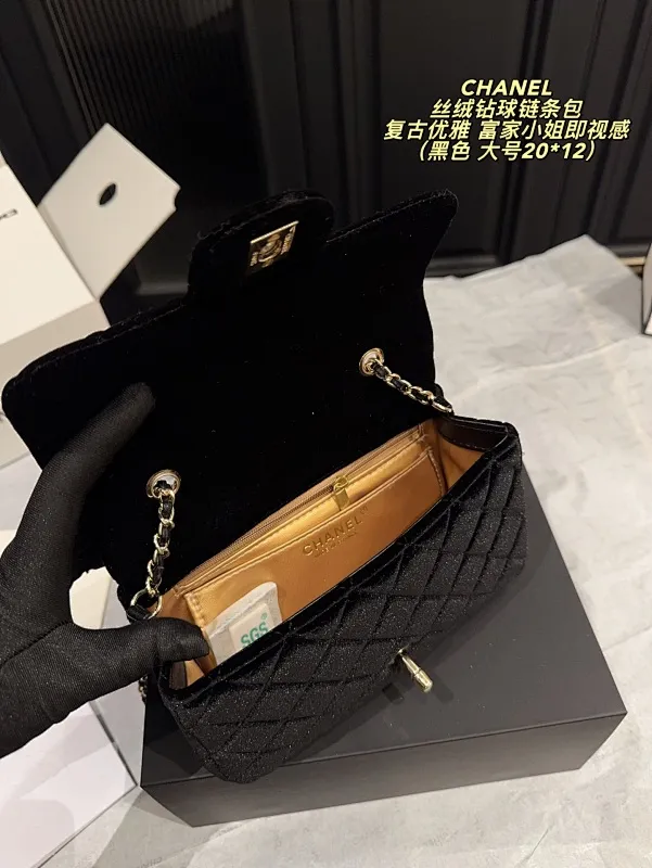 All Categories Official Website "Brand Women's Bags" Women's Bags 💙 Chanel 2025 New CHANEL Velvet Diamond Ball Chain Bag