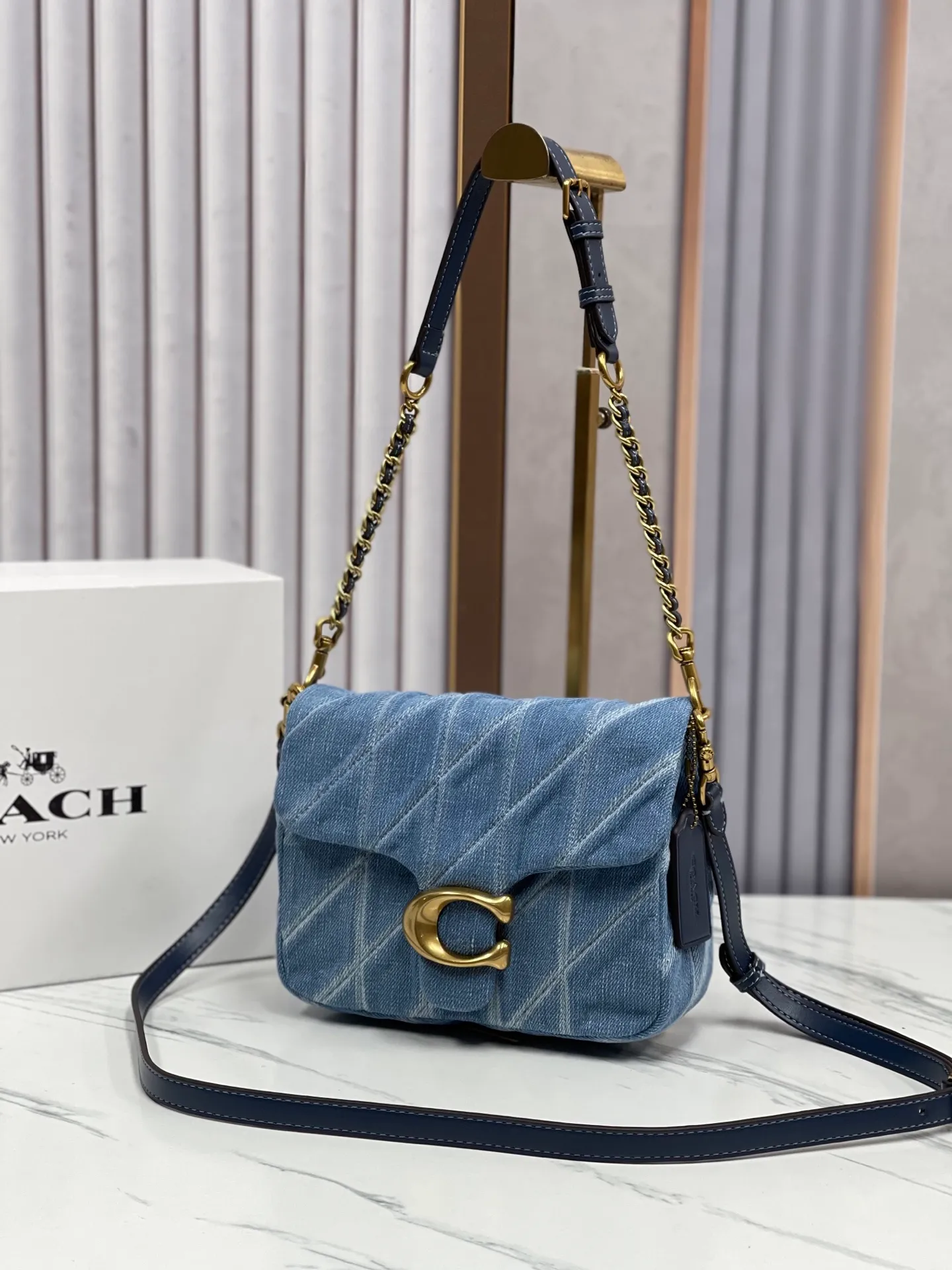 Top original order P480💰Coach new Square Tabby20 retro high-end, denim square bag single shoulder crossbody chain women's bag model: CAL94 size 21×16×7.