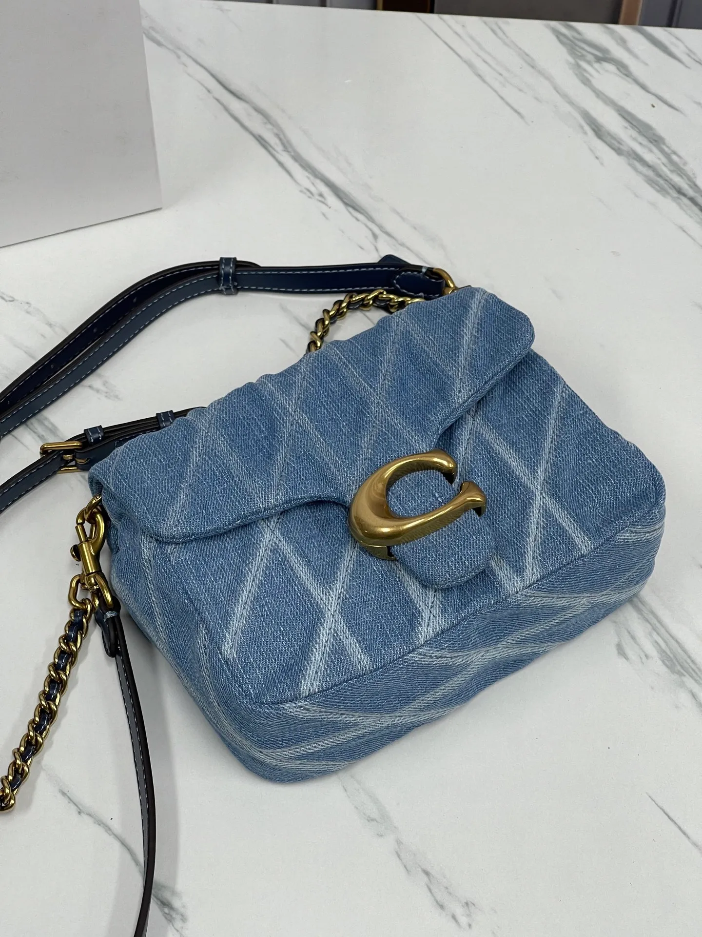 Top original order P480💰Coach new Square Tabby20 retro high-end, denim square bag single shoulder crossbody chain women's bag model: CAL94 size 21×16×7.