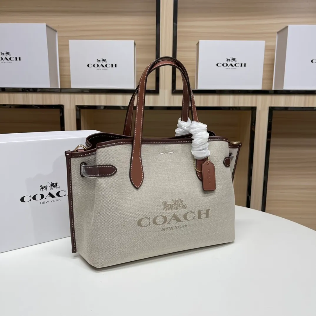 Top original order batch 480💰coach/Coach new model CH190 canvas, CH189 canvas shoulder, COACH classic logo HANNA series CARRYALL built-in multi-functional bag central zipper compartment magnetic buckle closure, 33X22X14