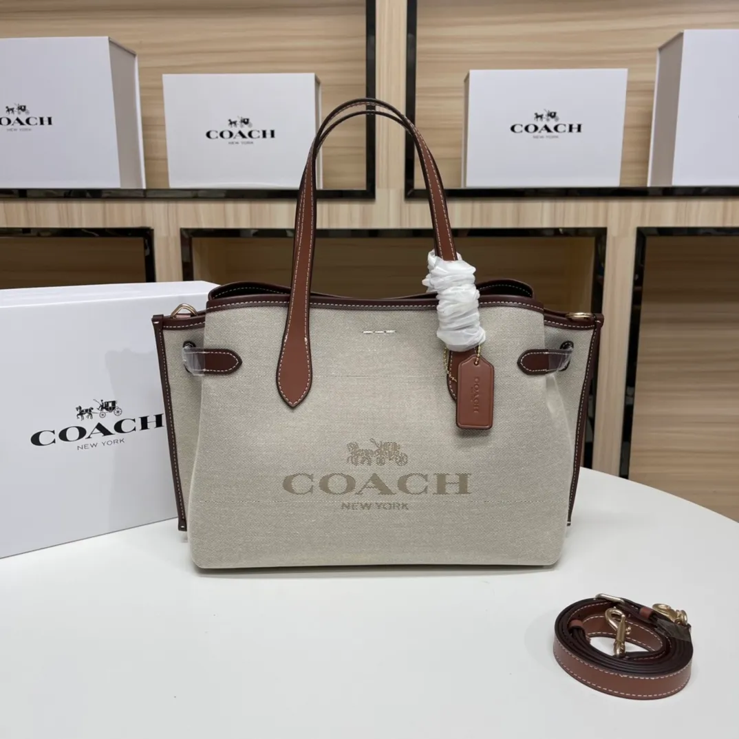 Top original order batch 480💰coach/Coach new model CH190 canvas, CH189 canvas shoulder, COACH classic logo HANNA series CARRYALL built-in multi-functional bag central zipper compartment magnetic buckle closure, 33X22X14