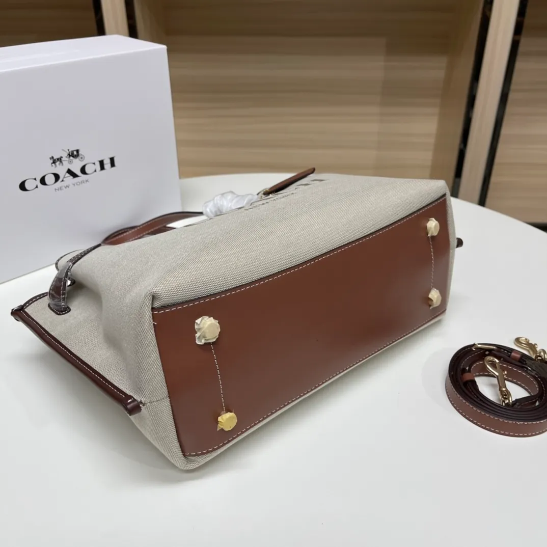 Top original order batch 480💰coach/Coach new model CH190 canvas, CH189 canvas shoulder, COACH classic logo HANNA series CARRYALL built-in multi-functional bag central zipper compartment magnetic buckle closure, 33X22X14