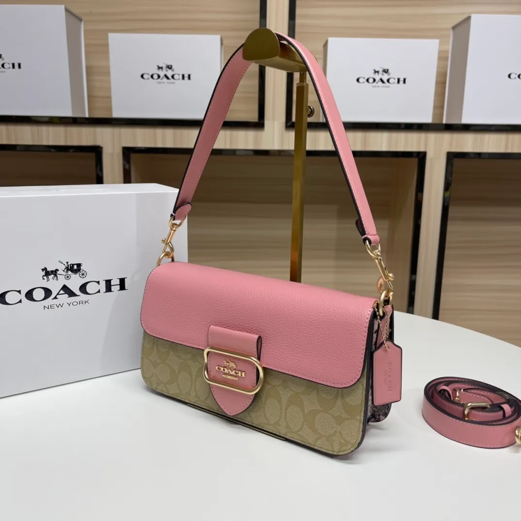 Top original order batch 500💰COACH/model CE621. Coach Outlet's new color-blocked classic logo MORGAN shoulder bag underarm bag. Size 26X14X6