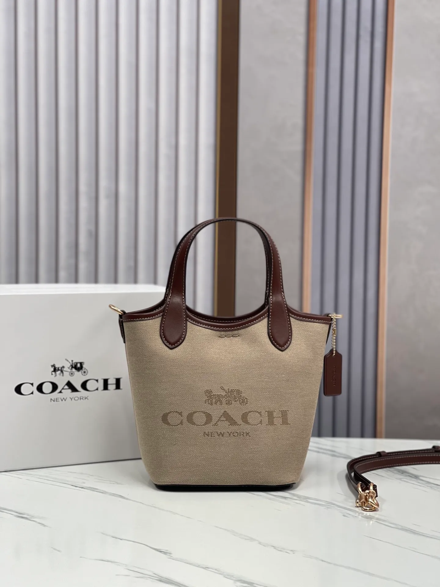 Top original order, batch 380💰COACH new model: CR169 cloth, C HANNA bucket bag, hand-held crossbody bag, canvas vegetable basket, small body, large capacity, good-looking and practical 19.5*17.5*13cm