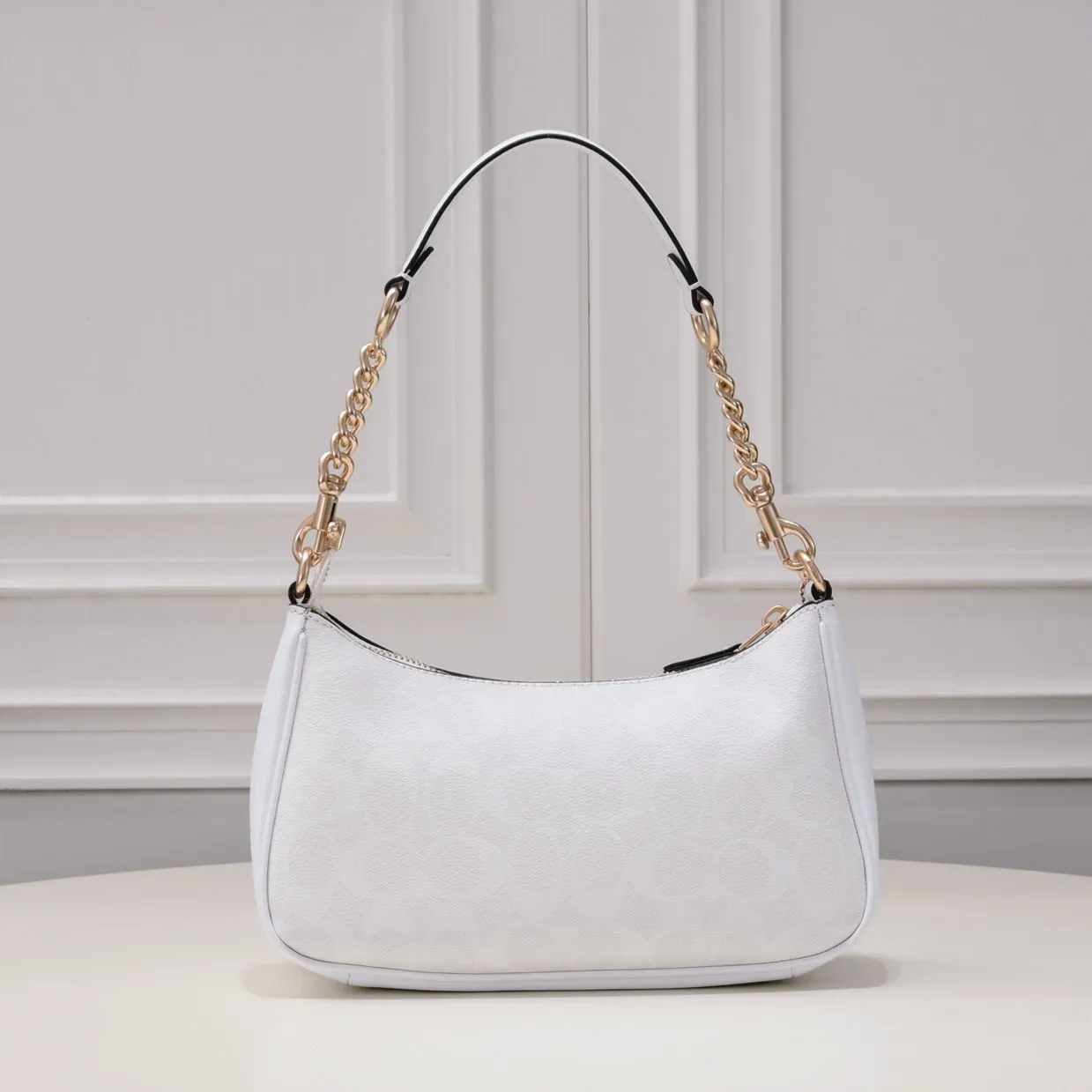 P260 [Top original order] Coach's new Teri underarm bag CA548 is larger than the mahjong bag, and the capacity zipper arc is more beautiful. It is equipped with two shoulder straps. The bag body is simple and elegant, and the stiff structure shows a capable and neat temperament. Dimensions: 24.5cm long x 13cm high x 6cm wide
