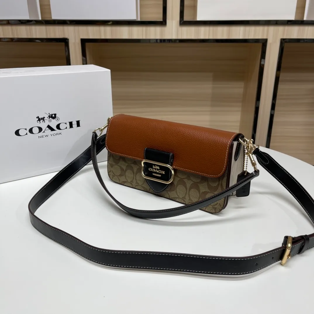 Top original order, batch 500💰COACH/model CE560 Coach Outlet women's bag color matching classic logo MORGAN shoulder bag underarm bag, hijab with first-layer cowhide, size 26X14X6
