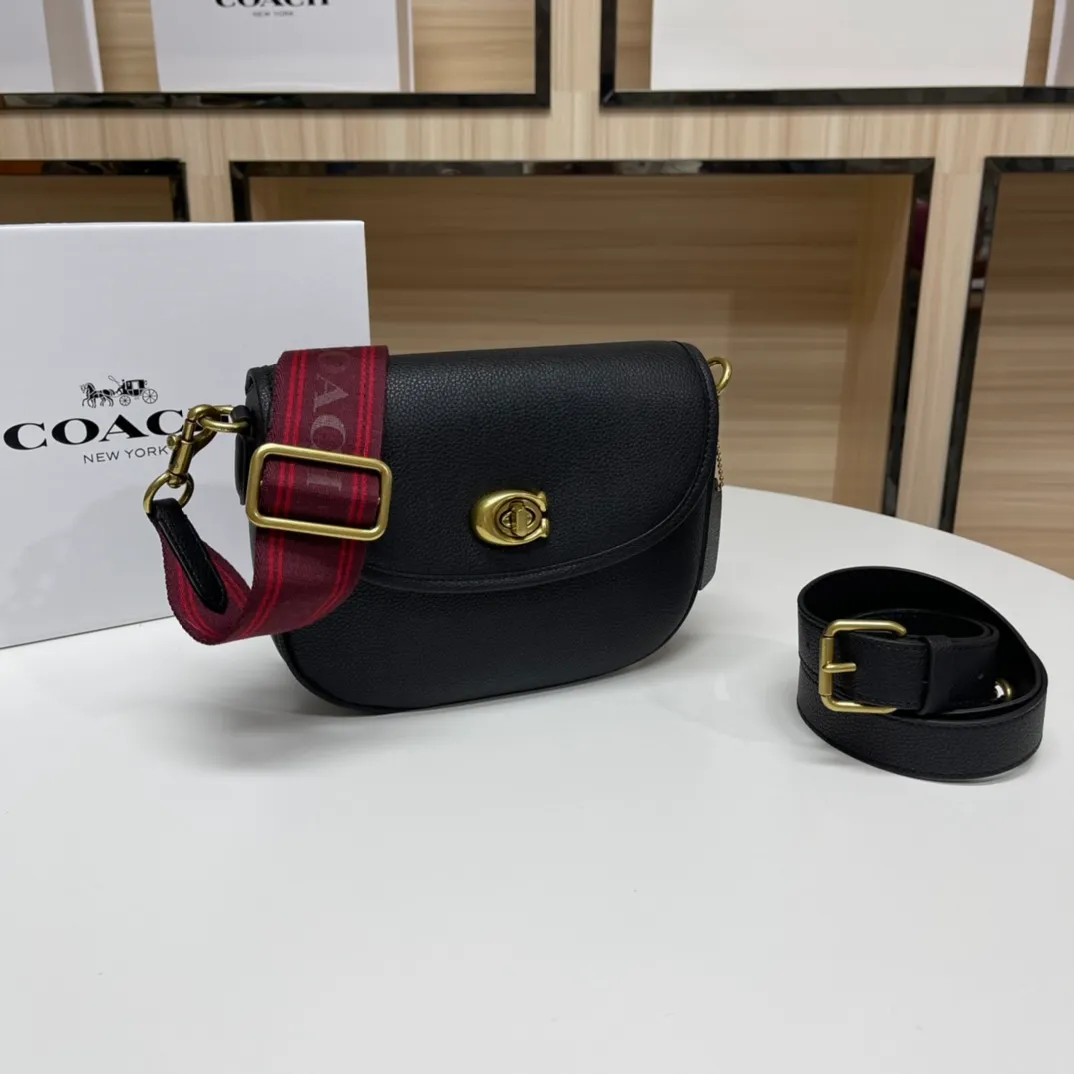 Top original order batch 460💰coach/Coach new ca094. Full leather, black, Willow Saddle vintage saddle bag, crossbody bag, 2 shoulder straps can be matched with different styles, it can be salty or sweet, super classic and beautiful ~ 22x17x7.5cm