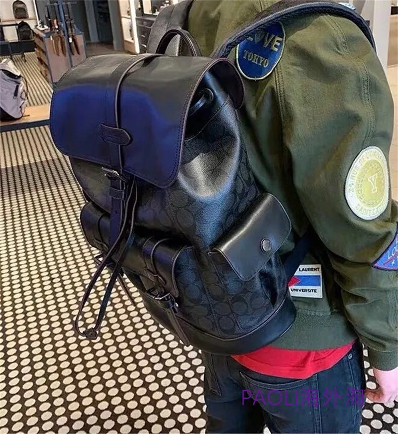 coach clamshell drawstring backpack travel mountaineering men's backpack F50044 multi-pocket design, simple and stylish appearance, can be used as a school bag, mountaineering bag, travel bag, huge capacity, super cool on the back, great texture, highly recommended, size: 32*42*14cm