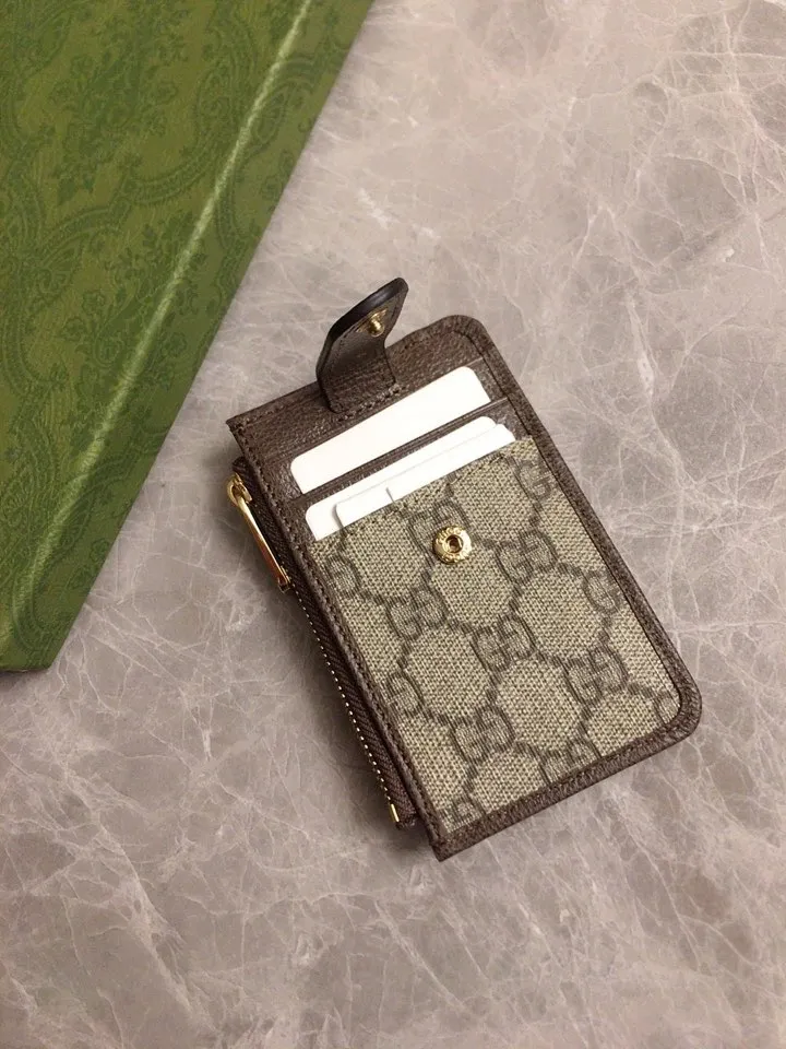 💰 340 🇭🇺🇭🇺The latest GG～Supreme canvas card holder coin purse, 🥞🥞environmentally friendly materials, original factory cowhide piping🥞🥞viscose fiber lining, oval interlocking double G leather label🥞🥞 Size: 12x7.5x1cm Color: brown/pvc. Model: 671723