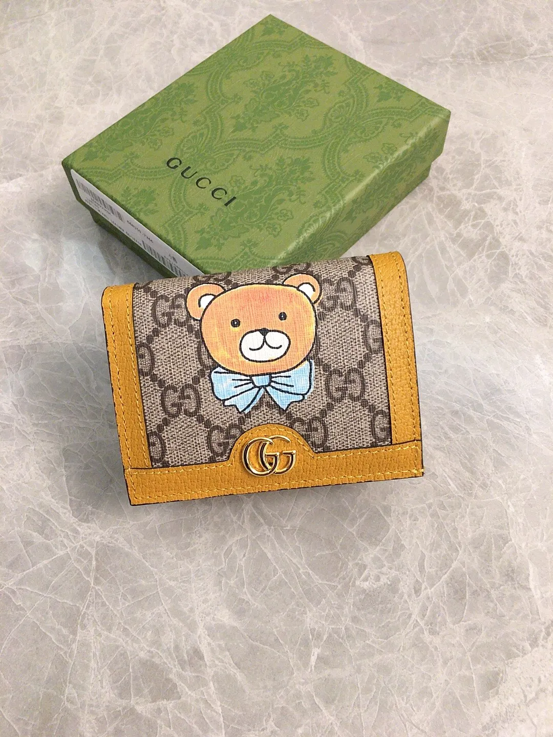 💰370 🇭🇺🇭🇺GUCCI KAI Kim Jong-in Joint Bear Series 🍃🍃 Short card holder ~ wallet 🍃🍃Model: 660510, size: 11x8x2.5cm, 🍃🍃made from original leather!