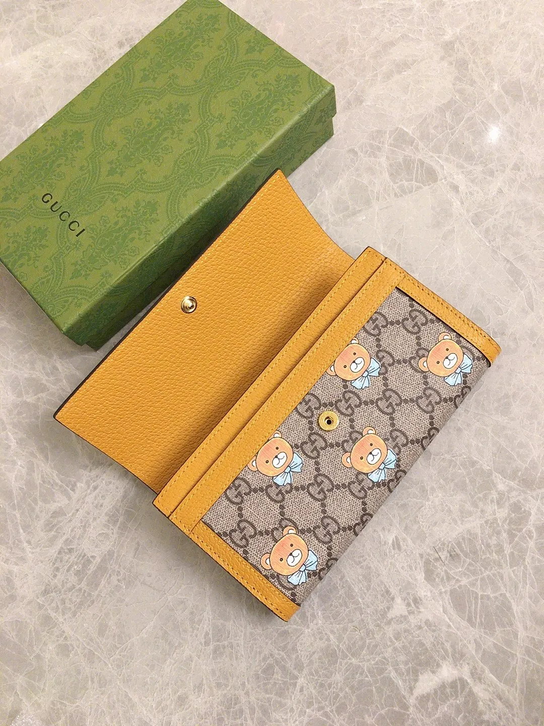 💰430 🇭🇺🇭🇺GUCCI KAI Kim Jong-in Joint Bear Series 🍃🍃 Long Wallet 🍃🍃Model: 660509, Size: 19x10x3cm, 🍃🍃Produced in original leather!