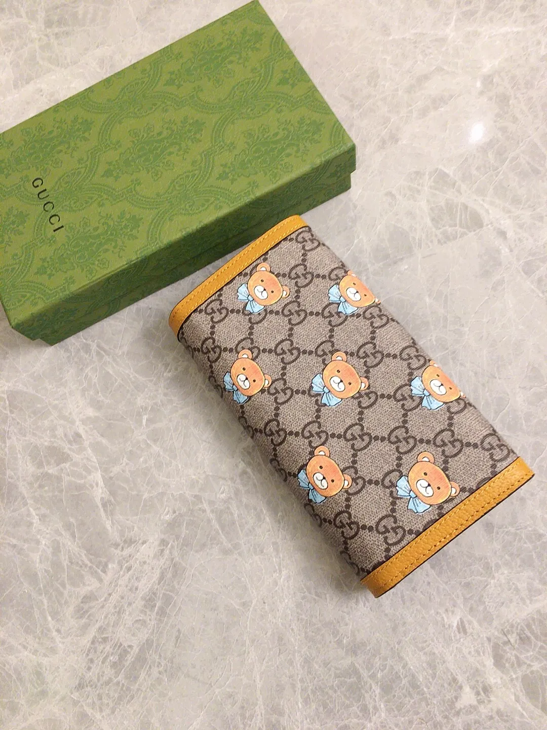 💰430 🇭🇺🇭🇺GUCCI KAI Kim Jong-in Joint Bear Series 🍃🍃 Long Wallet 🍃🍃Model: 660509, Size: 19x10x3cm, 🍃🍃Produced in original leather!