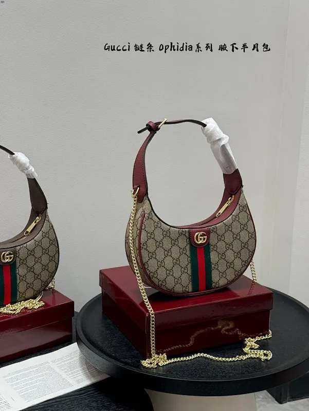All categories Official website "Brand Women's Bags" Women's Bags 💙 GUCCI 2025 new GUCCI ophidia chain half-moon armpit bag