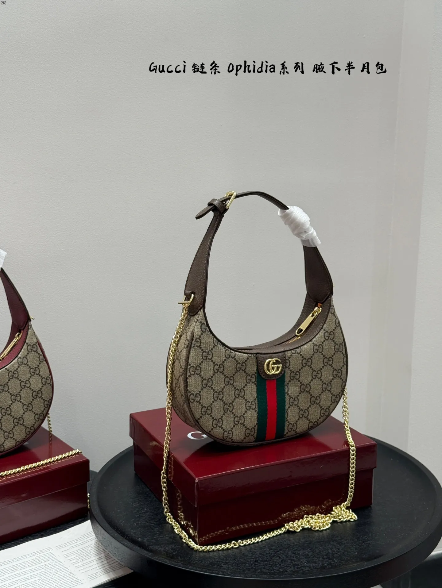 All categories Official website "Brand Women's Bags" Women's Bags 💙 GUCCI 2025 new GUCCI ophidia chain half-moon armpit bag