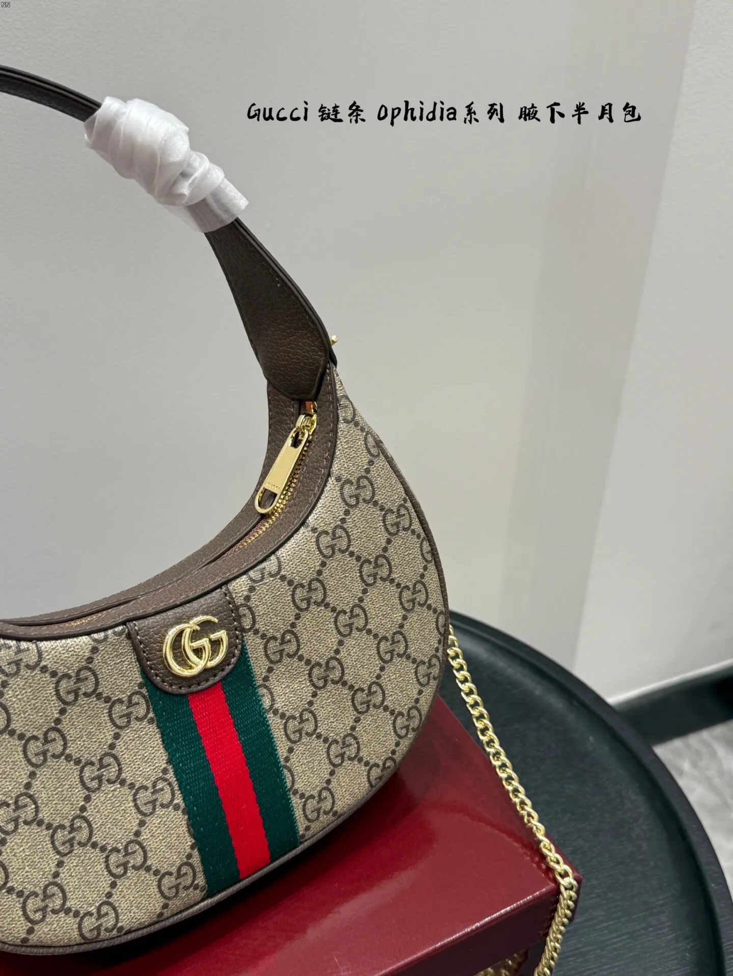 All categories Official website "Brand Women's Bags" Women's Bags 💙 GUCCI 2025 new GUCCI ophidia chain half-moon armpit bag