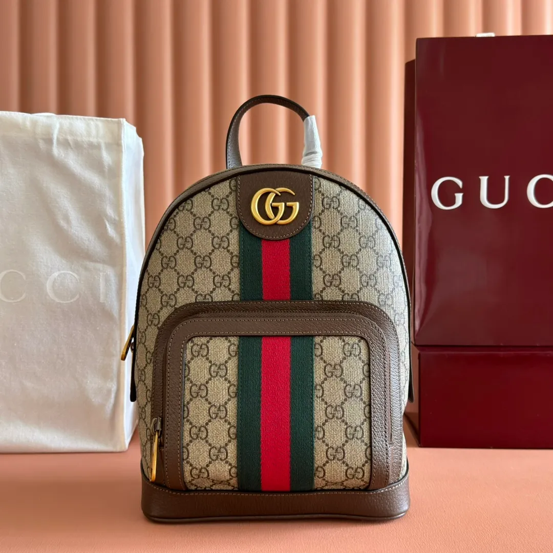 p1100. 📣📣📣【Original leather accessories🌈Full set of counter configurations】Ophidia family ~ The backpack is made of classic GG fabric with cowhide, inlaid with red and blue webbing, the wide bronze GG pattern shoulder straps are very eye-catching, and the back is made of breathable mesh technology fabric, all elements are brought into full play! The size and capacity of the bag are perfect, and it can be used with any outfit or travel. Style number: 547965, size: 22*29*15
