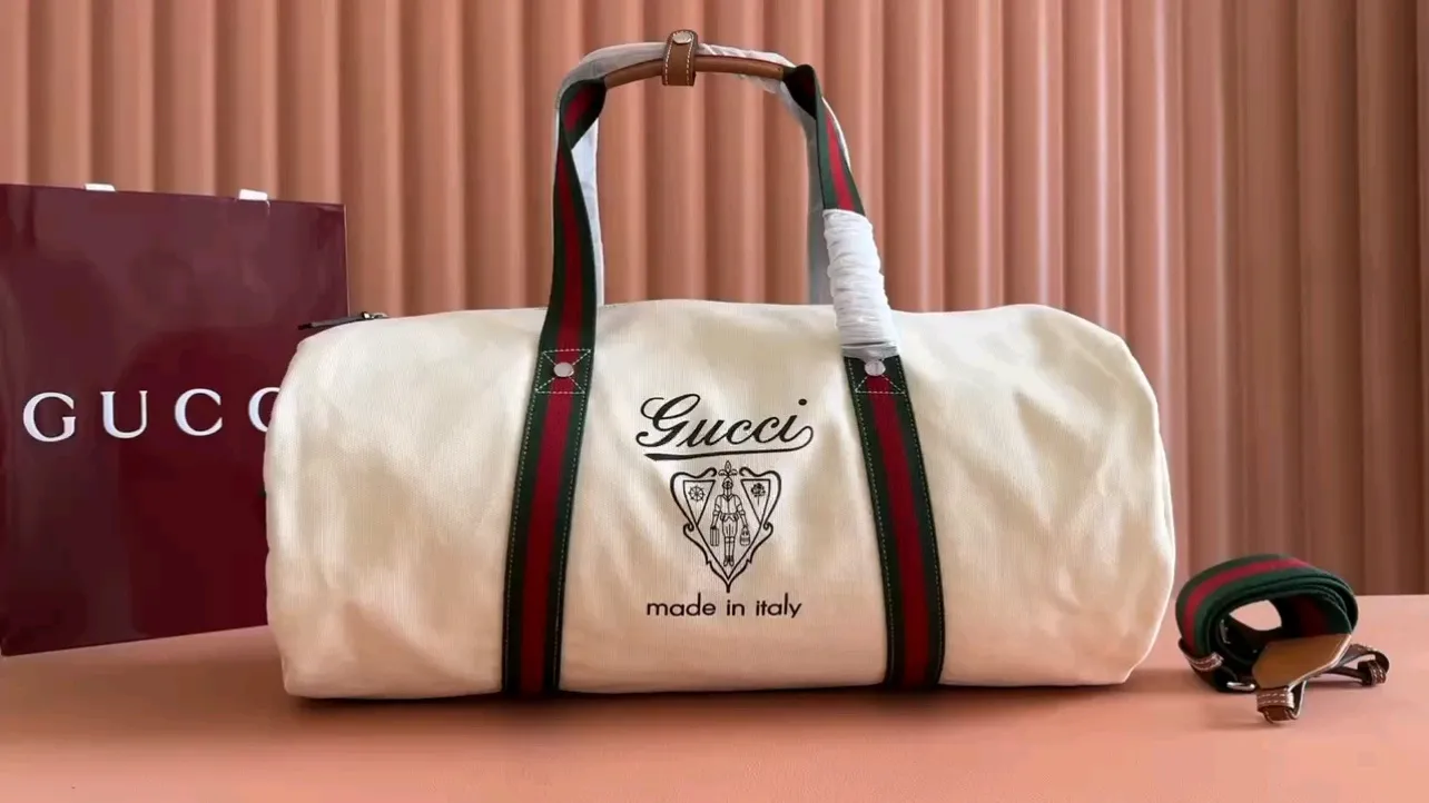 💋💋💋New GG series large printed canvas travel bag, off-white, dark blue/original leather shipped! 🐴54cm model: 816866. Combination short video
