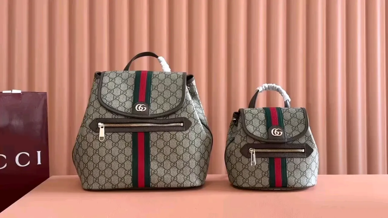 💋💋💋【New】GG Ophidia series small and medium backpacks, brown PVC/original leather are shipped, model number: 836854, 836855. Combination short video