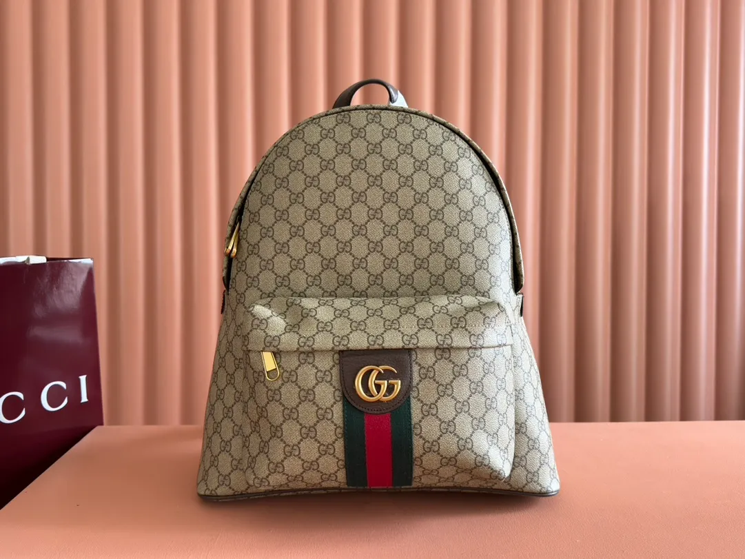 💋💋💋[New product] GG printed medium backpack, white/PVC original leather shipped, 🐴Model: 834466, short video
