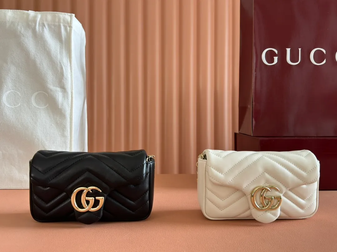 💋💋💋 New GG Marmont series mini bag. Imported sheepskin caramel, black, white, ancola red/original leather shipped! 841290 combination short video