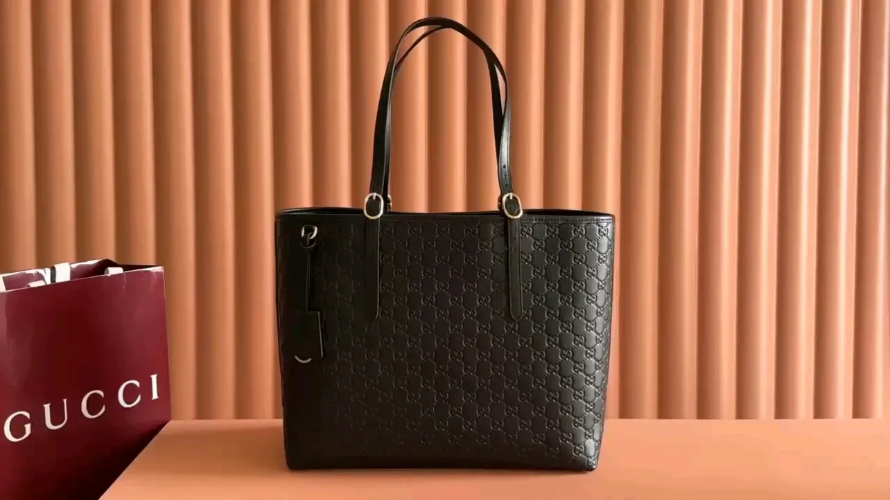 💋💋💋【New】GG Emblem series large tote bag, black embossed/original leather shipped, 🐲Model: 847455, short video