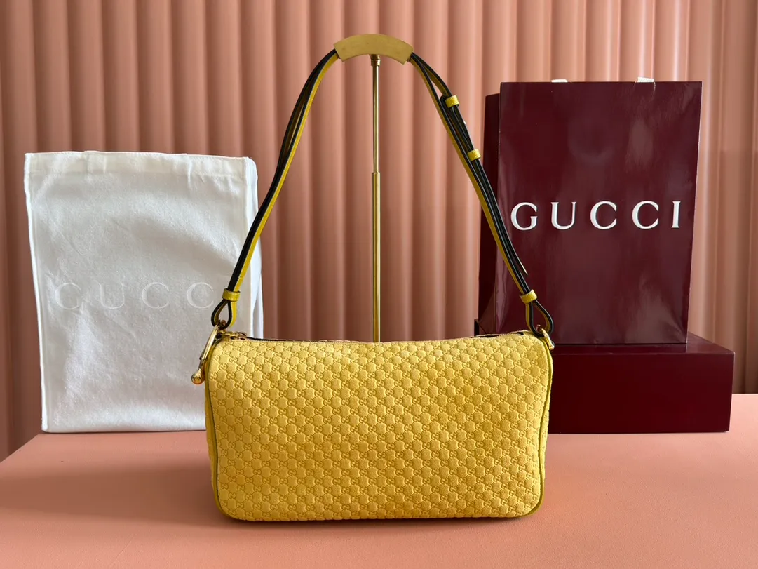 💋💋💋【New】Gucci Half Horsebit series small shoulder bag, yellow, gray green frosted embossed/original leather is shipped, 🐍Model: 860787,. Combination short video