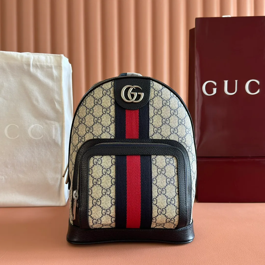 p1100. 📣📣📣【Original leather accessories🌈Full set of counter configurations】Ophidia family ~ The backpack is made of classic GG fabric with cowhide, inlaid with red and blue webbing, the wide bronze GG pattern shoulder straps are very eye-catching, and the back is made of breathable mesh technology fabric, all elements are brought into full play! The size and capacity of the bag are perfect, and it can be used with any outfit or travel. Style number: 547965, size: 22*29*15