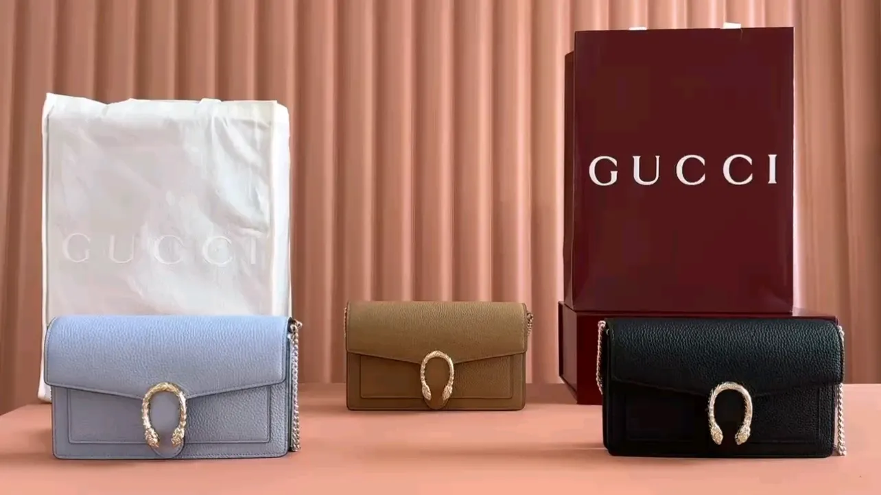 💋💋💋【New Product】GG Dionysus series chain wallet, black, khaki, light blue/original leather shipped, 🐲20cm model: 837373, short combination video