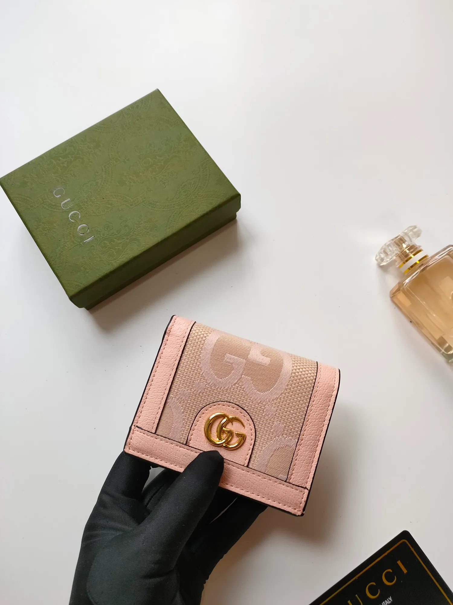 💰140 No.: 523155 gucci·leather original leather 🇮🇹，‼ ‼ Made of imported grained cow leather, paired with ebony double G fabric, gold hardware, official unique identity code👍👍counter quality, real photos📷, size 11cm*8.5cm*2.5cm💸💸💸
