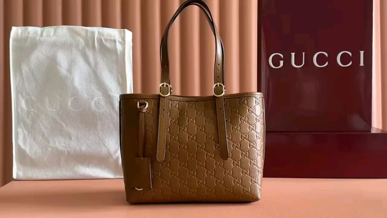 💋💋💋【New】GG Emblem series large tote bag, brown embossed/original leather shipped, 🐲Model: 847455, short video
