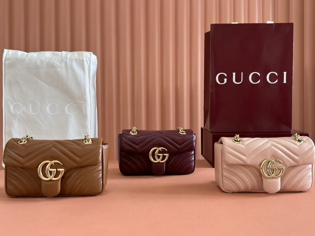 💋💋💋 New GG Marmont series medium shoulder bag. Imported sheepskin caramel, black, white, ancola red/original leather shipped! 837280 combination short video