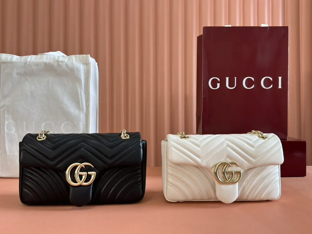 💋💋💋 New GG Marmont series medium shoulder bag. Imported sheepskin caramel, black, white, ancola red/original leather shipped! 837267 combination short video