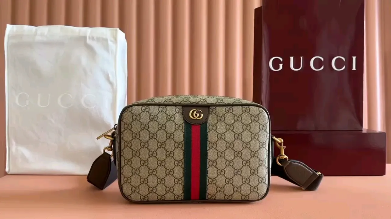 💋💋💋【New】GG Ophidia series medium crossbody bag, brown PVC, black full leather/original leather is shipped, model: 834468, short combination video
