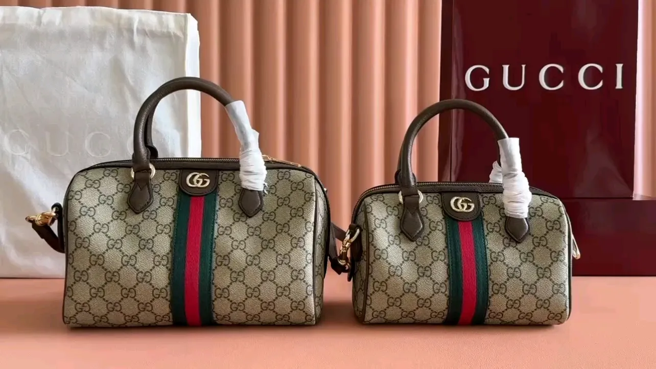💋💋💋【New】GG Ophidia series small Boston bag, brown brown, brown ancola red/original leather has been shipped, 🐴Model: 841294, 836824, 836825 combination short video