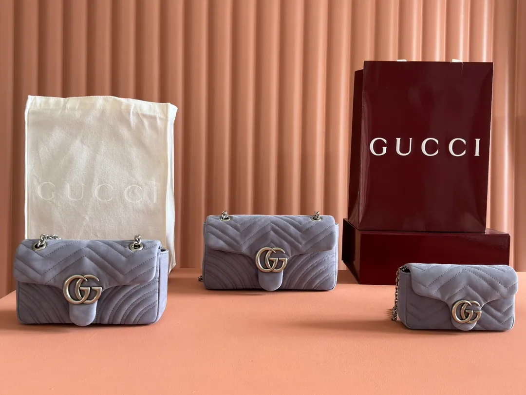 💕💕[New model] GG Marmont series medium shoulder bag, gray matte, brown matte/original leather is shipped, 🐍Model: 837267, 837280, 837190 combination short video