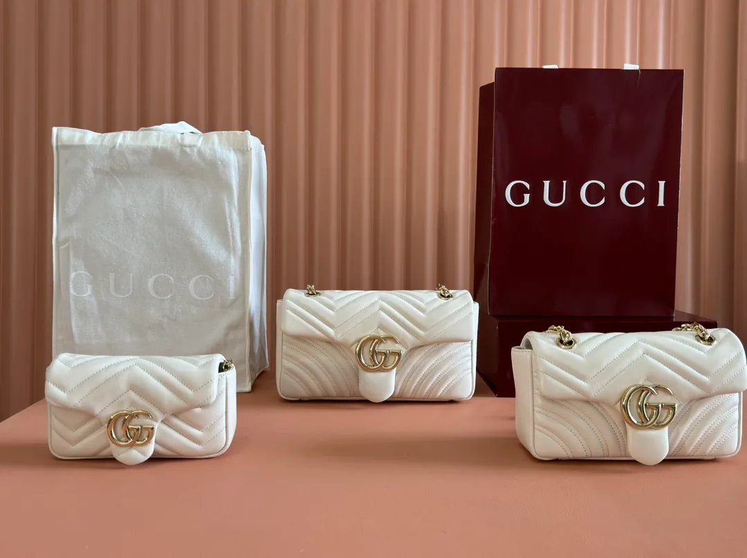 💋💋💋 New GG Marmont series medium shoulder bag. Imported sheepskin caramel, black, white, ancola red/original leather shipped! 841290-837280-837267 combination short video