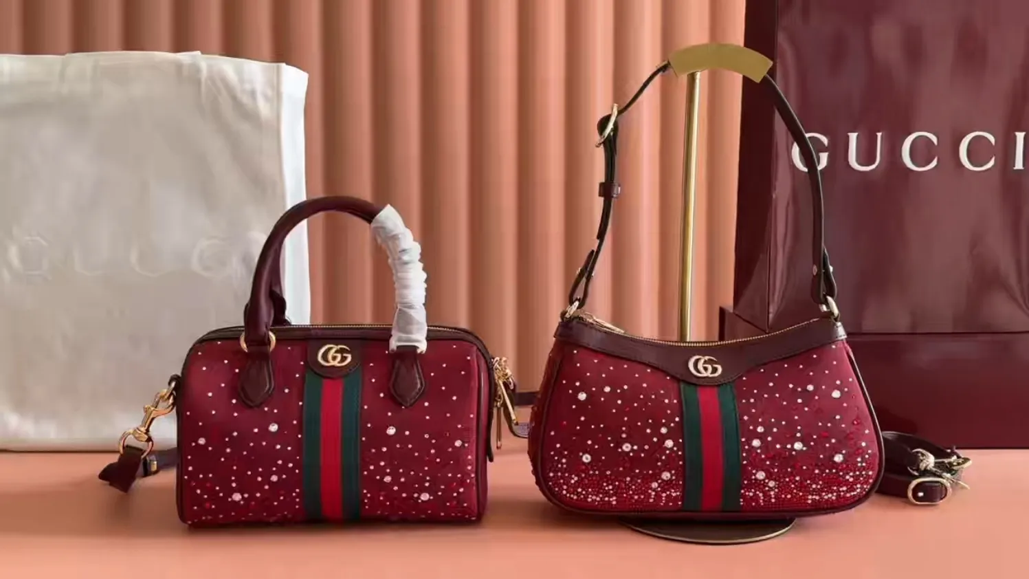 💋💋💋【Original configuration counter complete package】GG Ophidia series Ankara red crystal crossbody bag Model: 841341. 841294