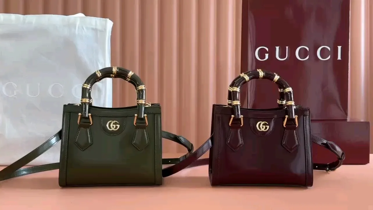 💋💋💋【New Product】GG Gucci Diana series bamboo mini tote bag/original leather has been shipped, model number: 832936. Combination short video