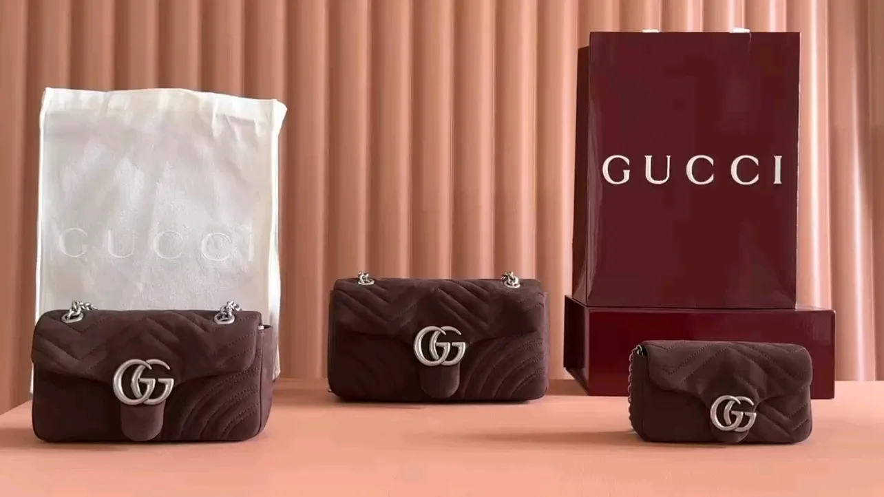💕💕[New model] GG Marmont series medium shoulder bag, gray matte, brown matte/original leather is shipped, 🐍Model: 837267, 837280, 837190 combination short video