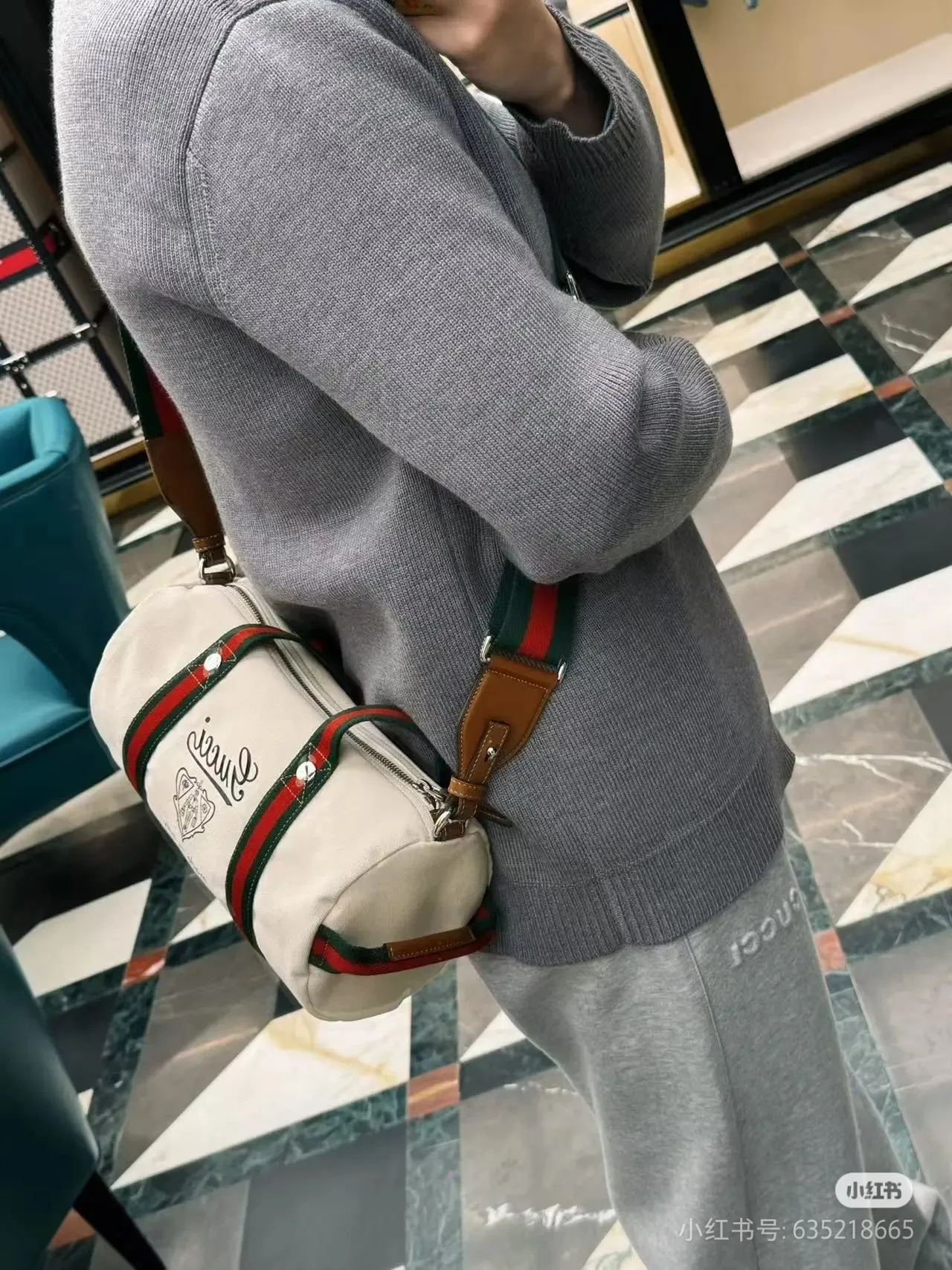 💋💋💋New GG series small printed canvas travel bag, off-white, dark blue/original leather shipped! 🐴30cm型号：816865。 Combination short video